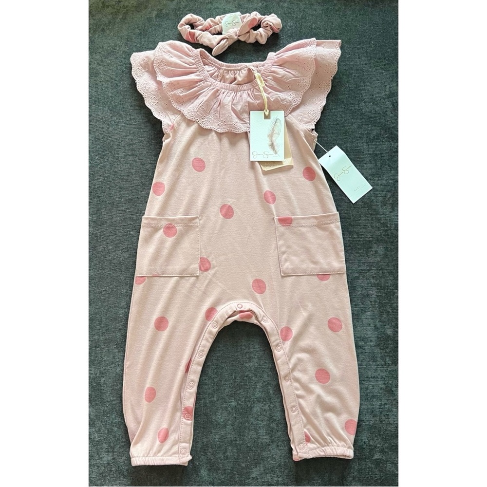 NWT Jessica Simpson Coverall and Headband Set Size 12 Months